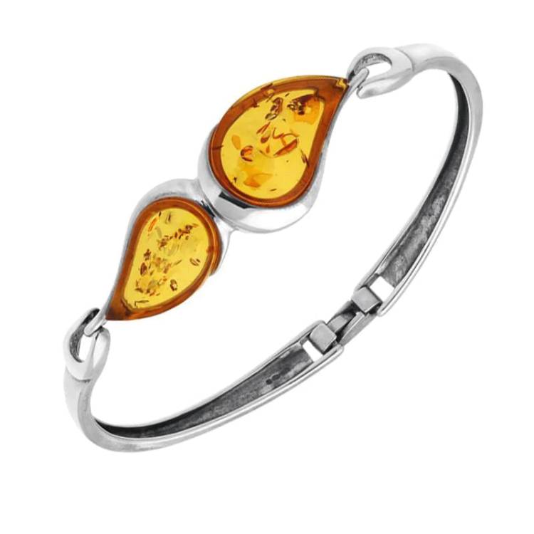 Sterling Silver Amber Two Stone Pear Twist Bangle - Option1 Value Silver