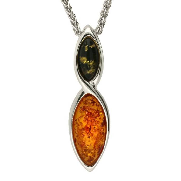 Sterling Silver Baltic Amber Two Tone Marquise Necklace - Option1 Value Silver