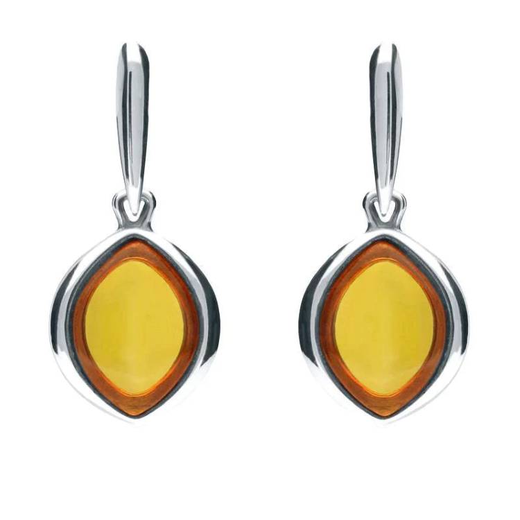 Sterling Silver Amber Wide Marquise Drop Earrings - Silver