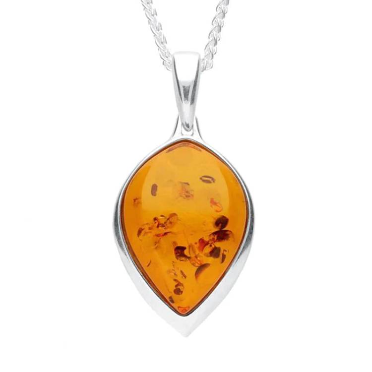 Sterling Silver Amber Wide Upside Down Pear Drop Necklace - Option1 Value Silver