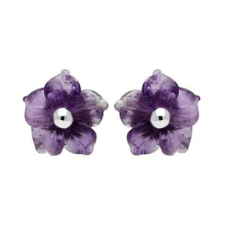 Sterling Silver Amethyst Tuberose 8mm Carnation Stud Earrings - Silver