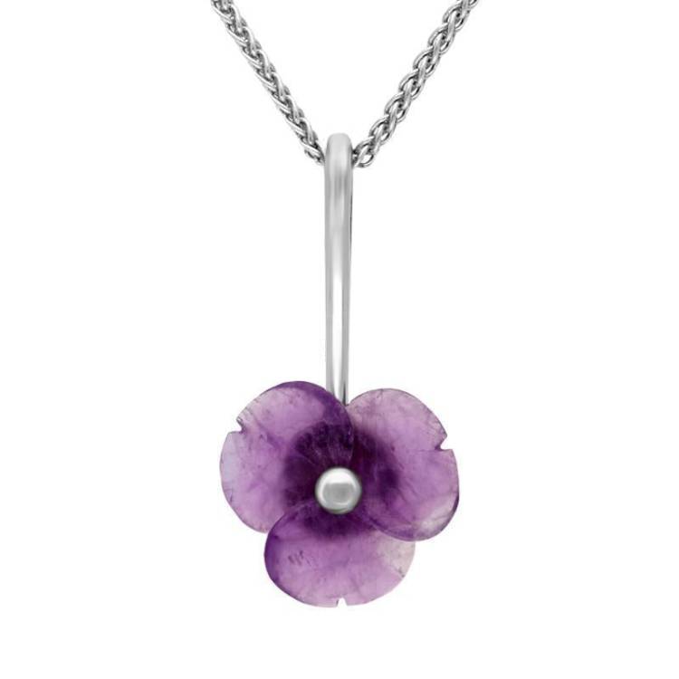 Sterling Silver Amethyst Tuberose 15mm Clover Necklace - Silver