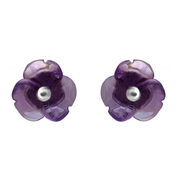 Sterling Silver Amethyst Tuberose 8mm Clover Stud Earrings - Silver