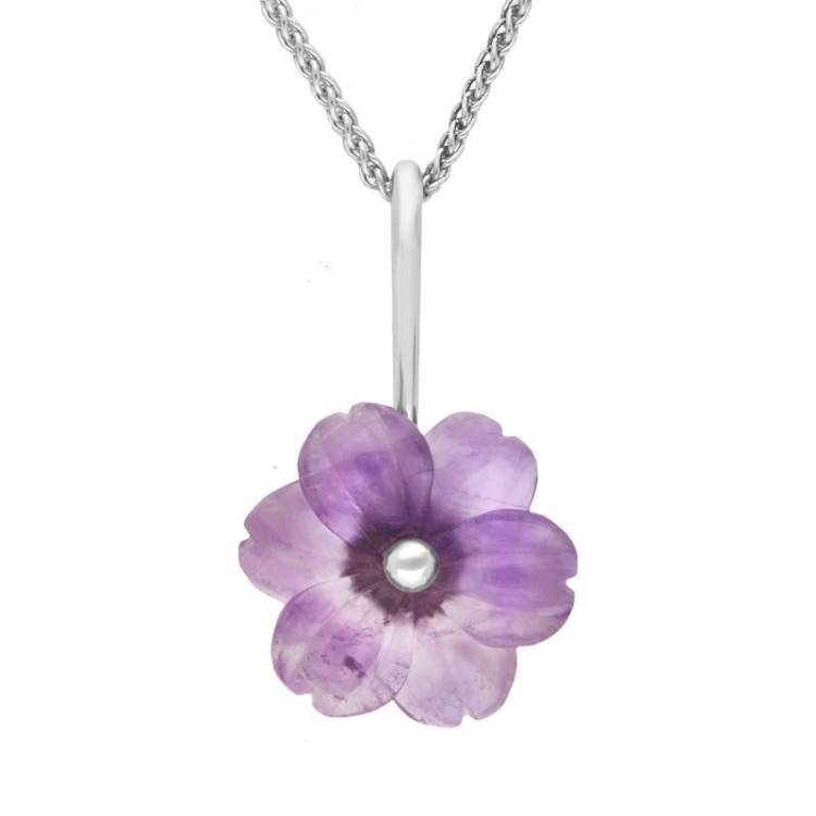 Sterling Silver Amethyst Tuberose 20mm Dahlia Necklace - Silver