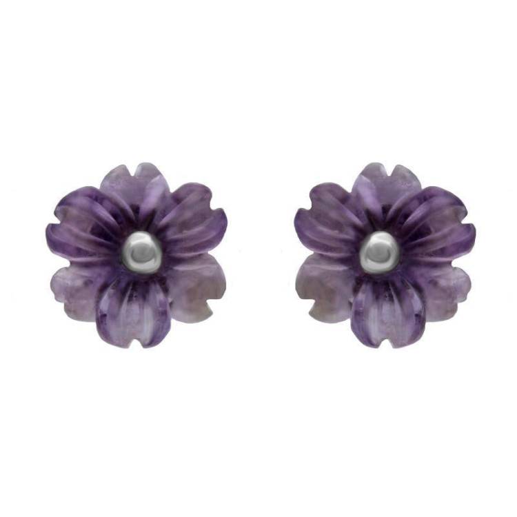 Sterling Silver Amethyst Tuberose 8mm Dahlia Stud Earrings - Silver