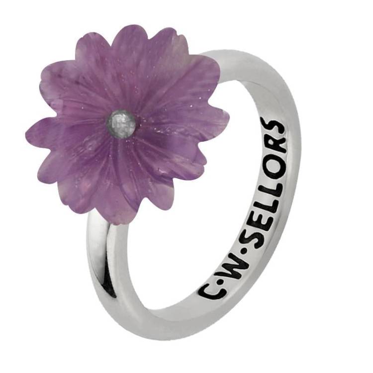 Sterling Silver Amethyst Tuberose 15mm Daisy Ring - Silver
