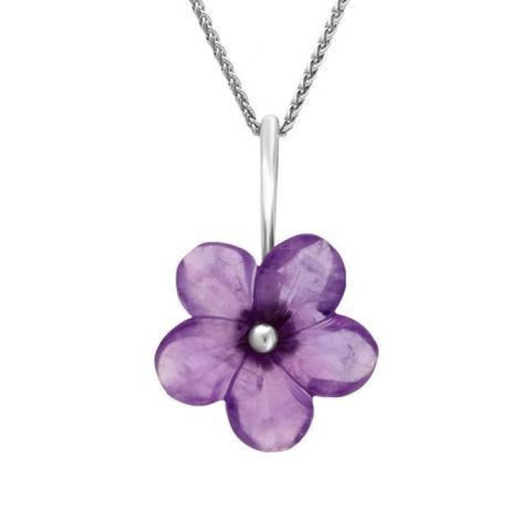 Sterling Silver Amethyst Tuberose 22mm Desert Rose Necklace - Silver