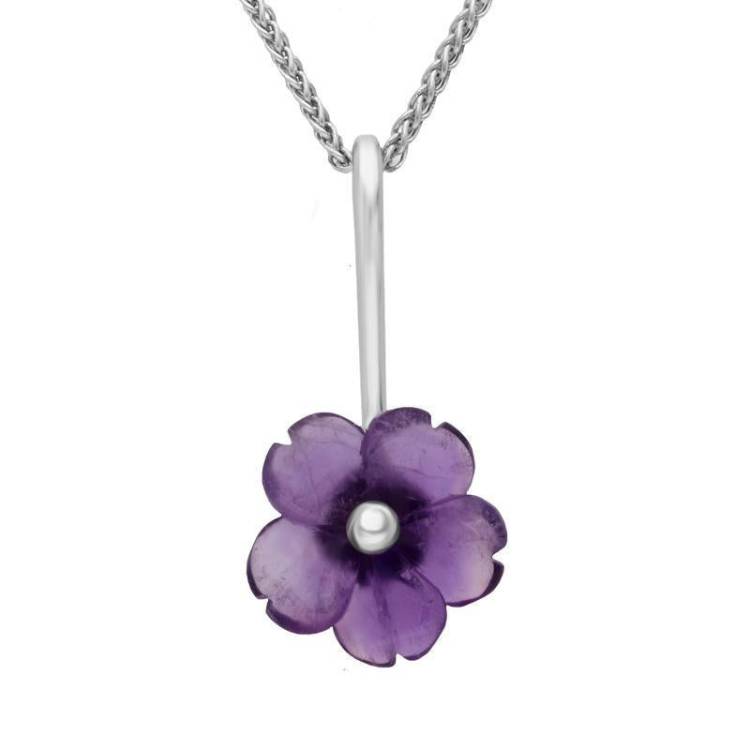 Sterling Silver Amethyst Tuberose 15mm Gypsophila Necklace - Silver