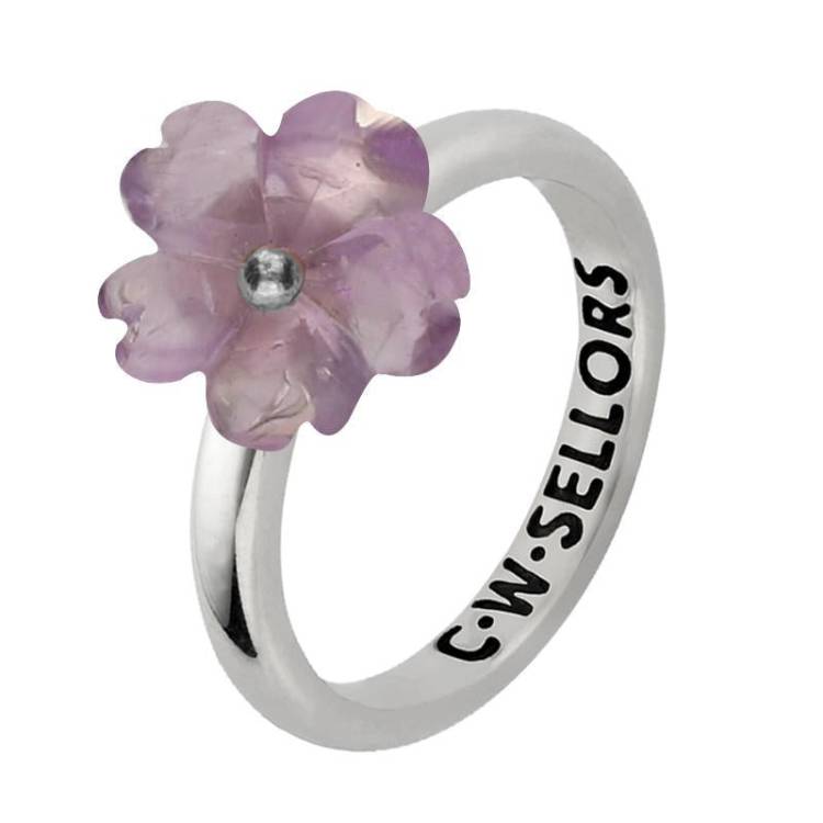 Sterling Silver Amethyst Tuberose 10mm Gypsophila Ring - Silver