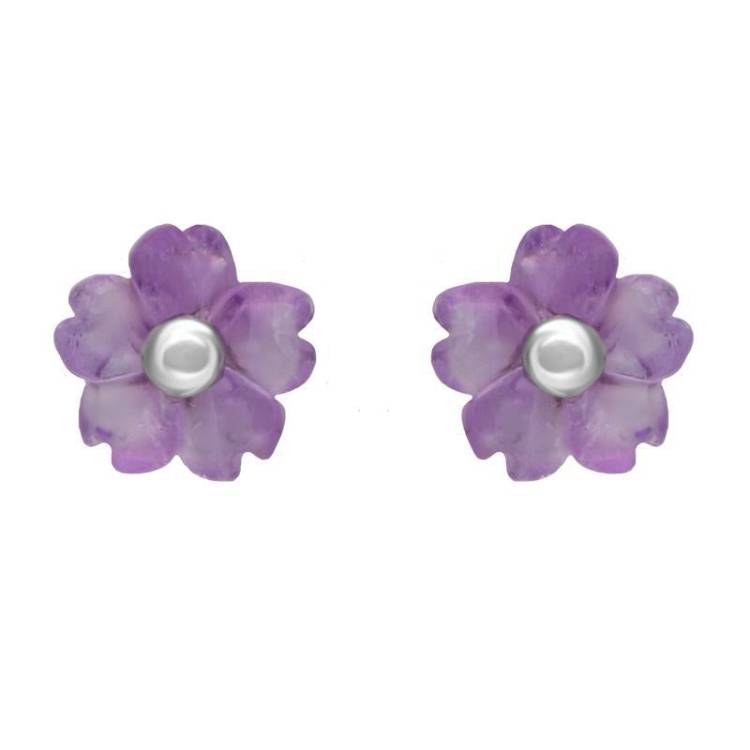 Sterling Silver Amethyst Tuberose 6mm Gypsophila Stud Earrings - Silver