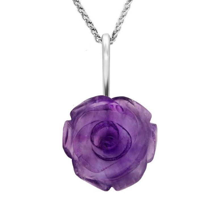 Sterling Silver Amethyst Tuberose 20mm Rose Necklace - Silver