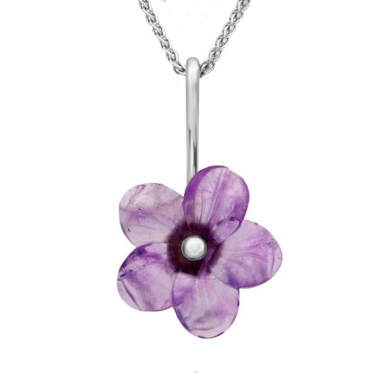 Sterling Silver Amethyst Tuberose 20mm Pansy Necklace - Silver