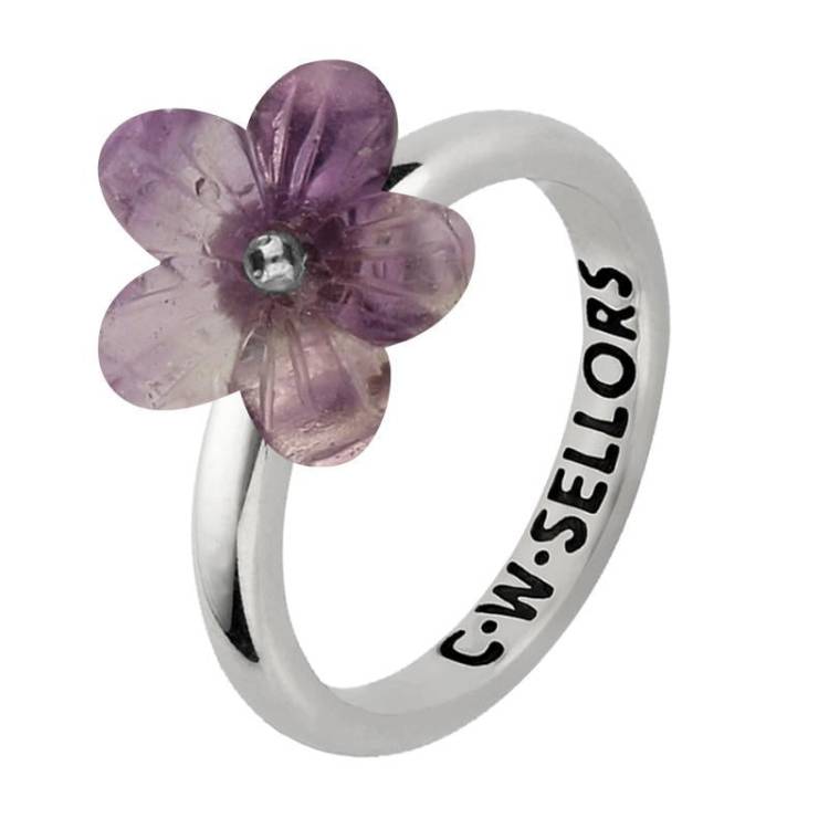 Sterling Silver Amethyst Tuberose 12mm Pansy Ring - Option1 Value Silver