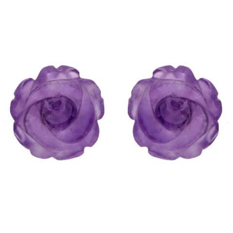 Sterling Silver Amethyst Tuberose 10mm Rose Stud Earrings - Silver