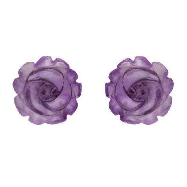 Sterling Silver Amethyst Tuberose 8mm Rose Stud Earrings - Silver