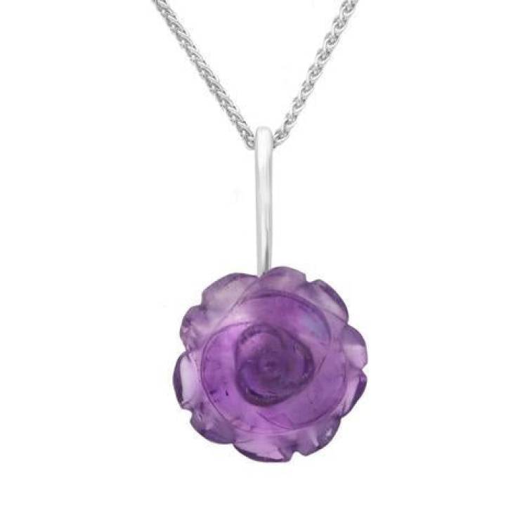 Sterling Silver Amethyst Tuberose 18mm Rose Necklace - Silver