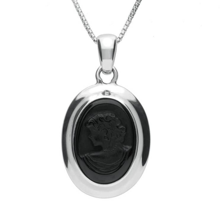 Sterling Silver Whitby Jet Limited Edition Oval Cameo Necklace - Silver