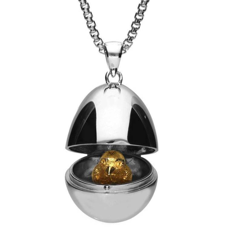 Sterling Silver Small Easter Egg and Chick Necklace - Option1 Value Yellow Gold