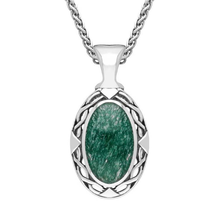 Sterling Silver Aventurine Oval Celtic Necklace - Silver
