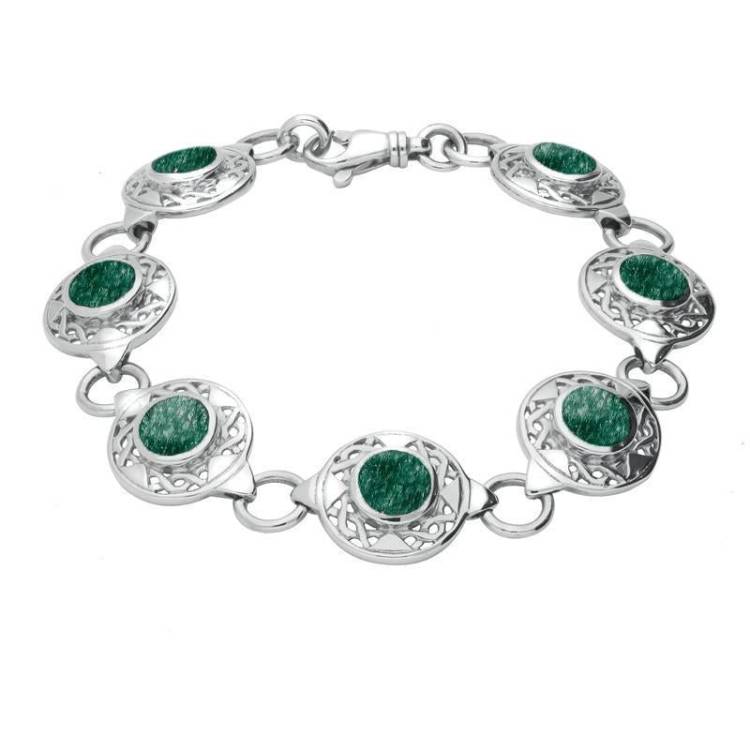 Sterling Silver Aventurine Round Celtic Link Bracelet - Option1 Value Silver