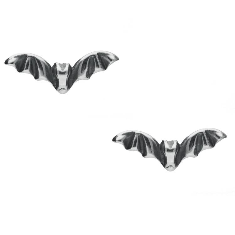 Sterling Silver Bat Stud Earrings - Silver