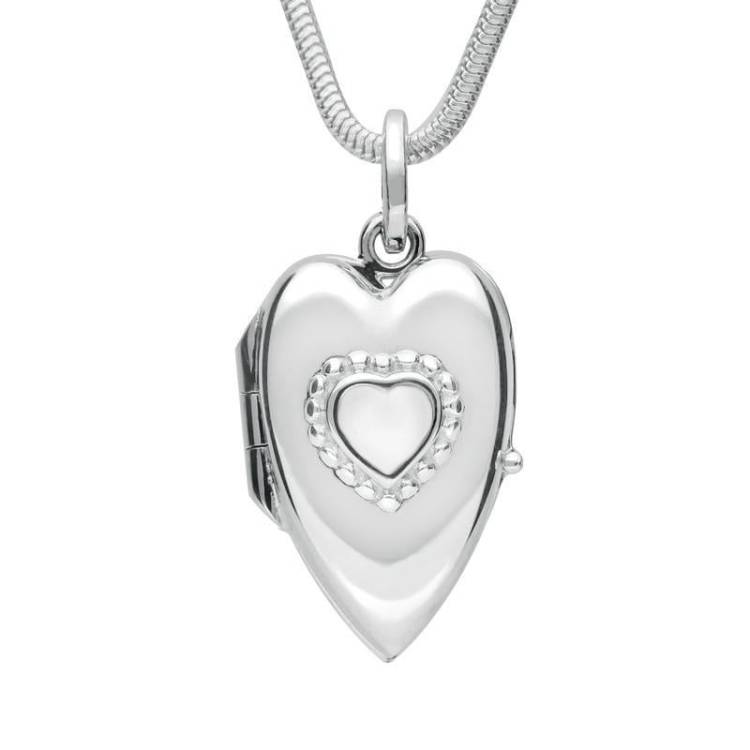 Sterling Silver Bauxite Beaded Edge Heart Locket Necklace