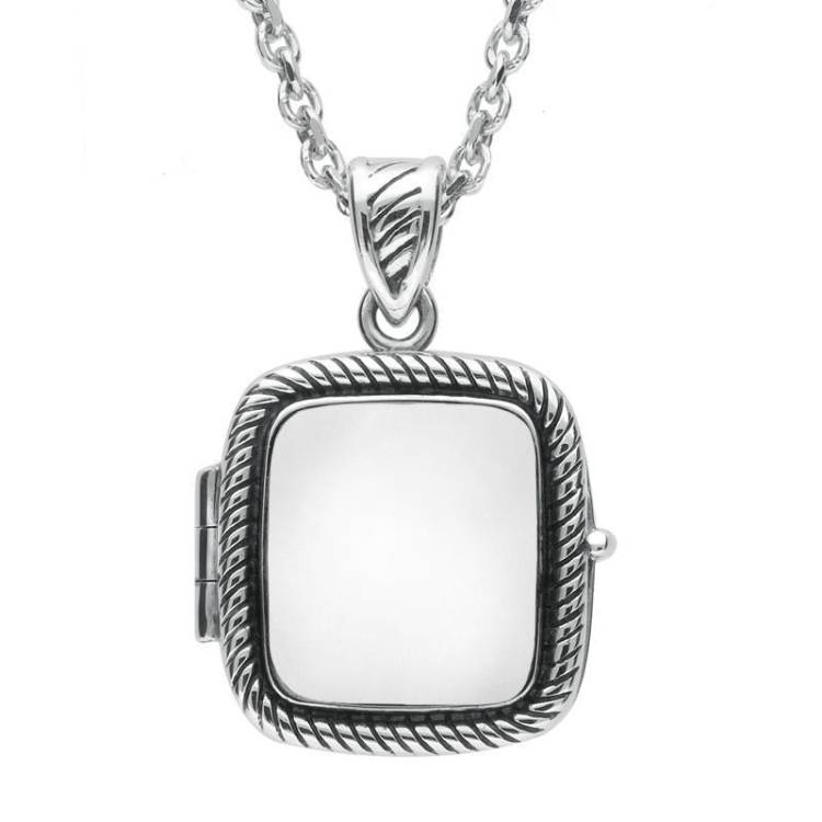 Sterling Silver Bauxite Cushion Rope Edge Locket - Silver