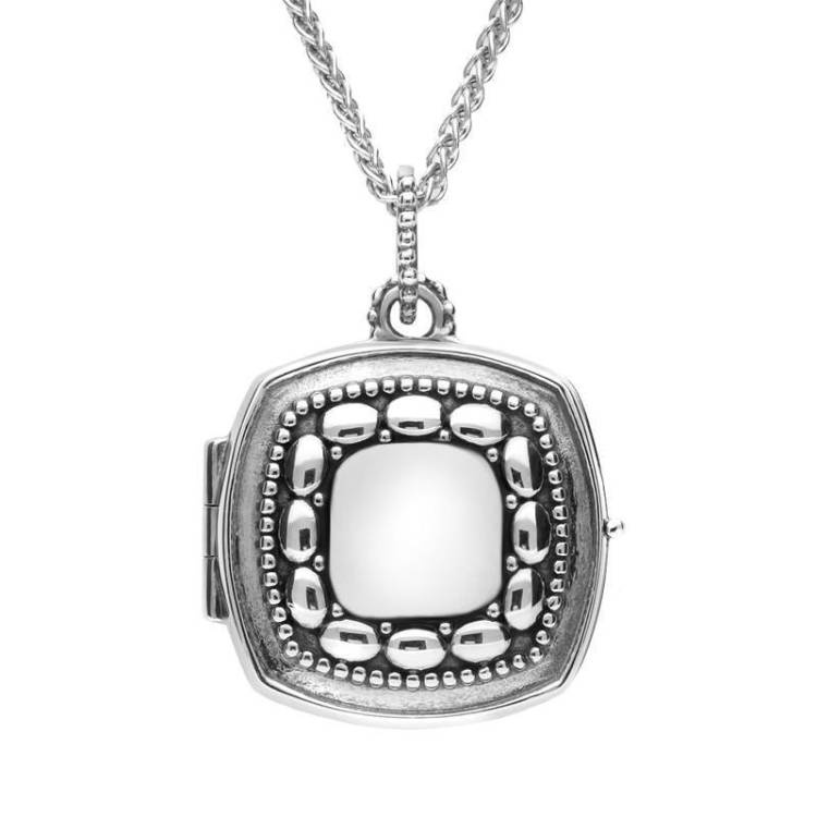 Sterling Silver Bauxite Cushion Shaped Beaded Edge Locket - Silver