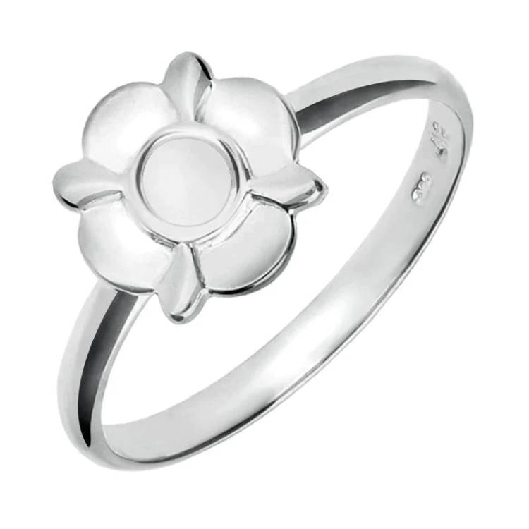 Sterling Silver Bauxite Four Petal Round Ring - Silver