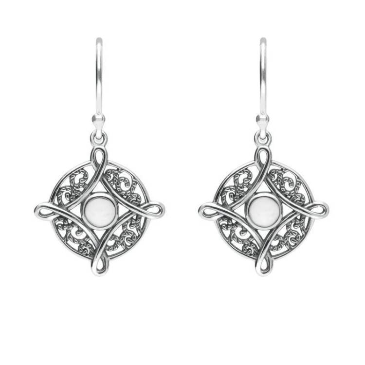 Sterling Silver Bauxite Four Point Cross Drop Earrings - Silver