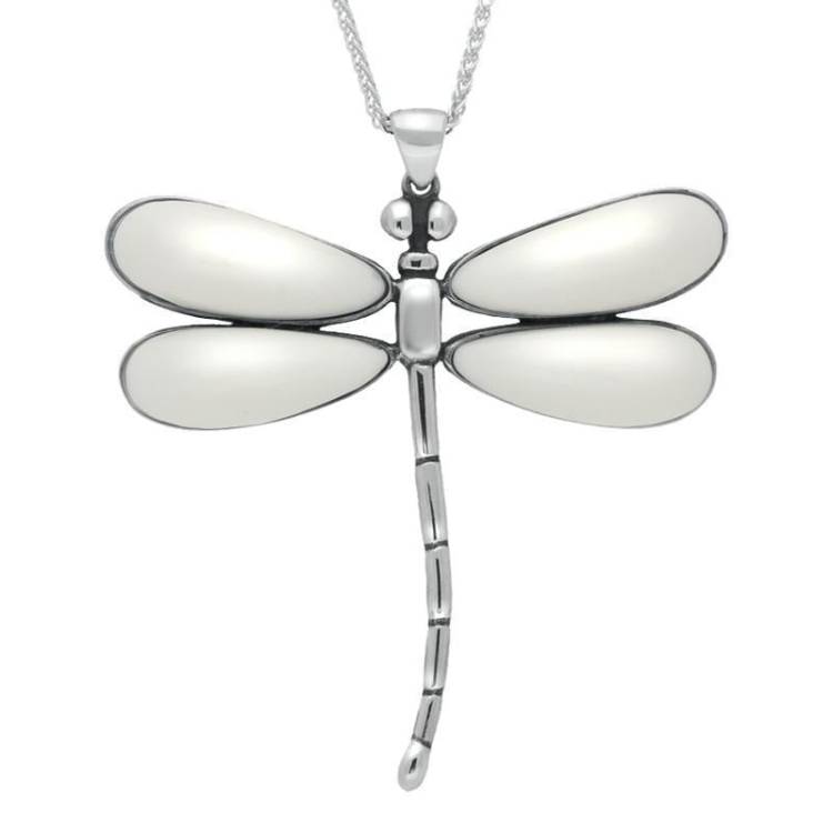 Sterling Silver Bauxite Four Stone Dragonfly Necklace - Silver