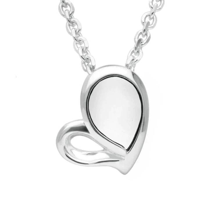Sterling Silver Bauxite Half Filled Heart Necklace - Silver
