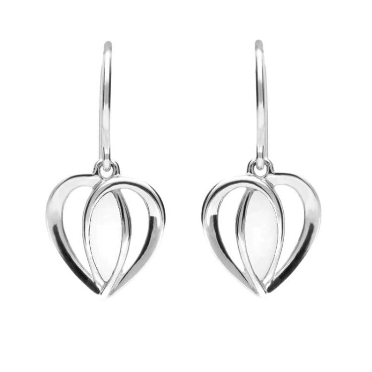 Sterling Silver Bauxite Heart Drop Earrings - Silver