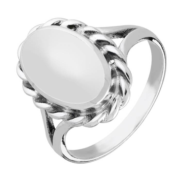 Sterling Silver Bauxite Heavy Oval Rope Edge Ring