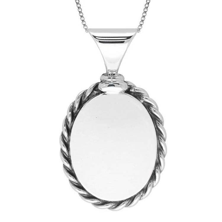 Sterling Silver Bauxite Large Oval Rope Edge Necklace - Silver