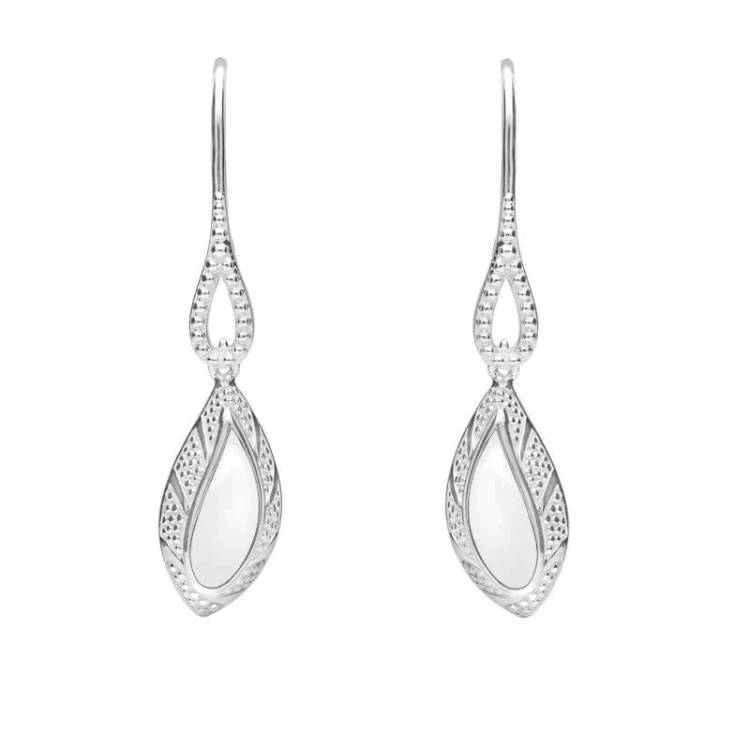Sterling Silver Bauxite Marquise Beaded Edge Earrings - Silver