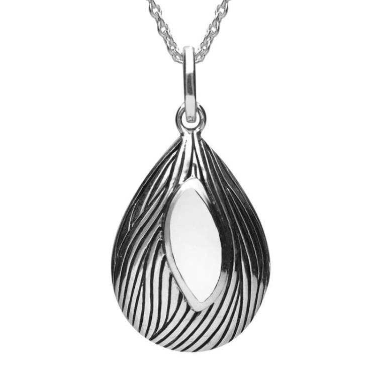 Sterling Silver Bauxite Marquise Wave Wood Effect Necklace - Silver