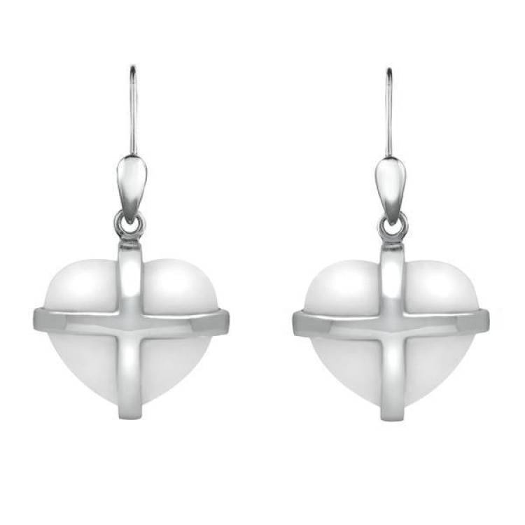 Sterling Silver Bauxite Medium Cross Heart Drop Earrings - Silver