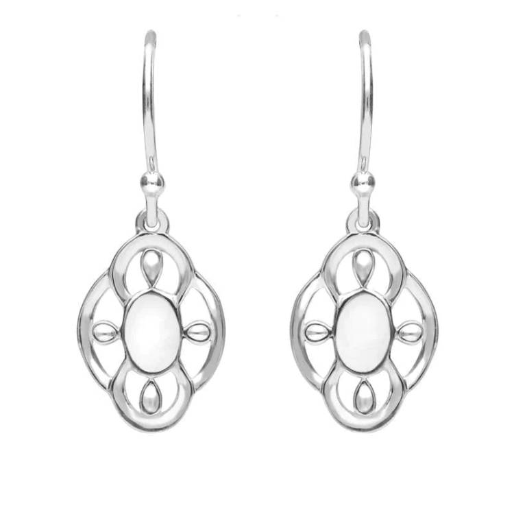 Sterling Silver Bauxite Open Petal Edge Flower Hook Earrings - Silver