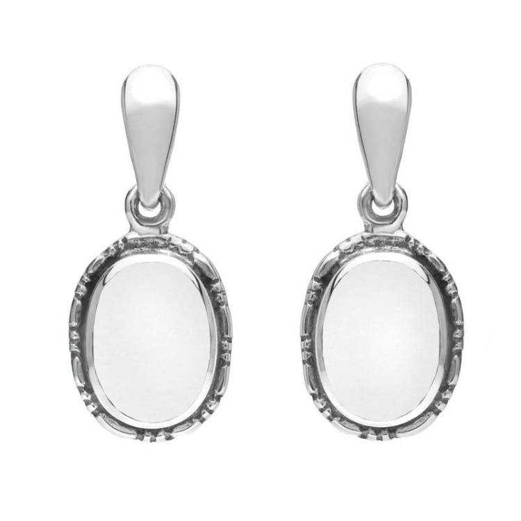 Sterling Silver Bauxite Oval Rope Edge Drop Earrings