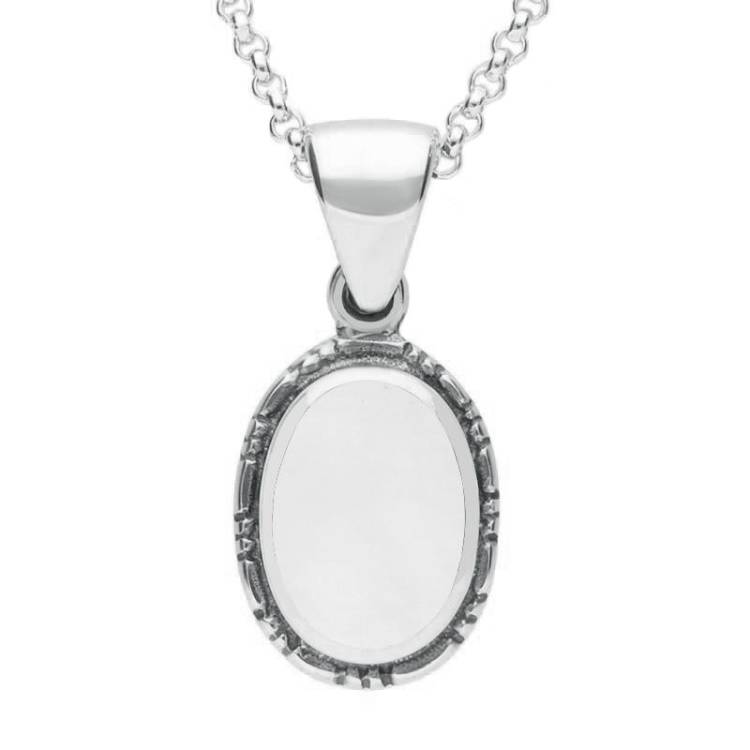 Sterling Silver Bauxite Oval Rope Edge Drop Necklace - Silver