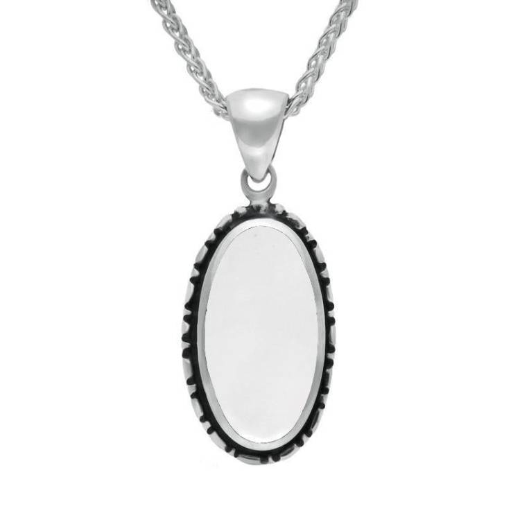 Sterling Silver Bauxite Oval Rope Edge Necklace - Silver