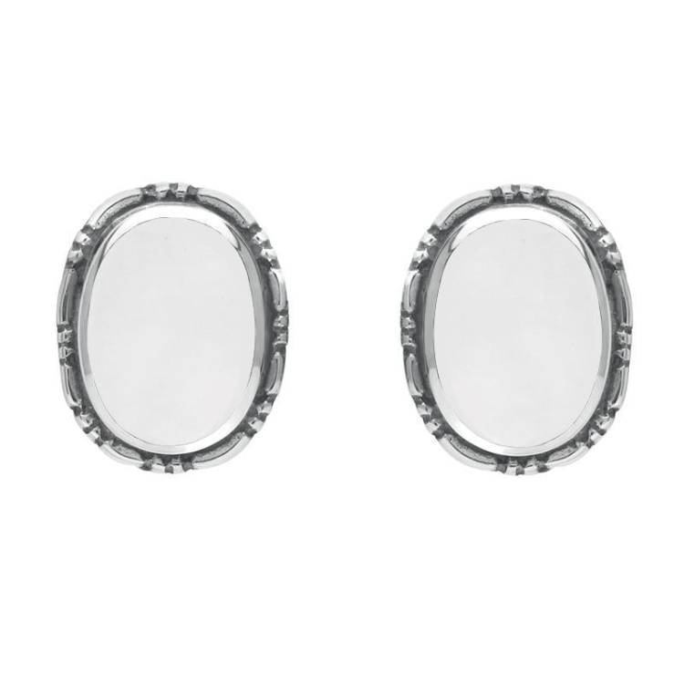 Sterling Silver Bauxite Oval Rope Edge Stud Earrings