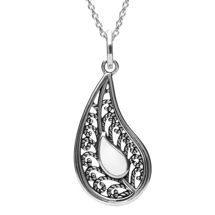 Sterling Silver Bauxite Oxidise Stone Teardrop Necklace - Silver