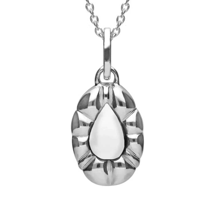 Sterling Silver Bauxite Pear Rope Edge Necklace - Silver