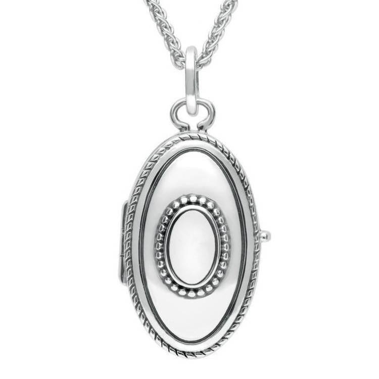 Sterling Silver Bauxite Rope Edge Oval Locket - Silver
