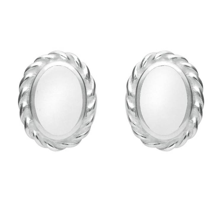 Sterling Silver Bauxite Rope Edge Oval Stud Earrings