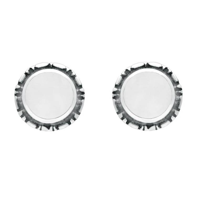 Sterling Silver Bauxite Small Round Rope Edge Stud Earrings