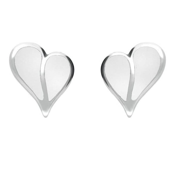 Sterling Silver Bauxite Split Heart Stud Earrings - Silver