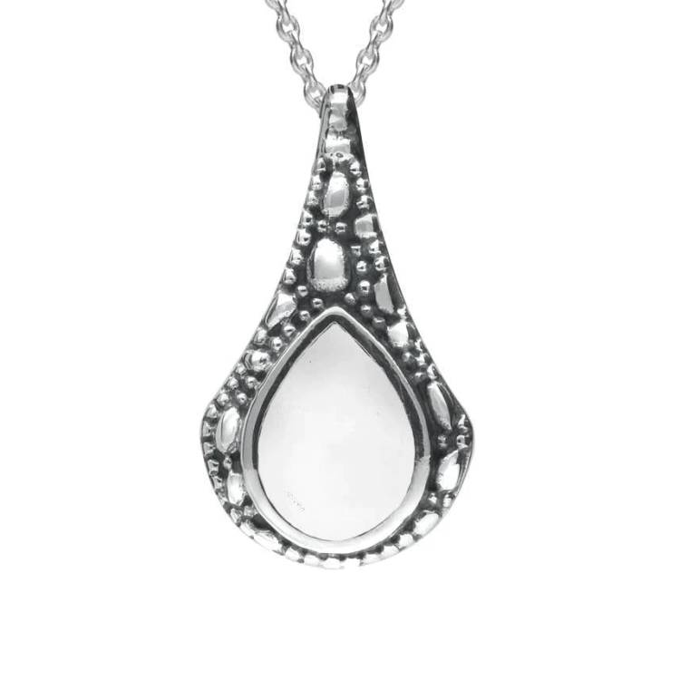 Sterling Silver Bauxite Stone Teardrop Oxidised Necklace - Silver